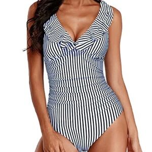 NWOT Striped V-Neck Swimsuit